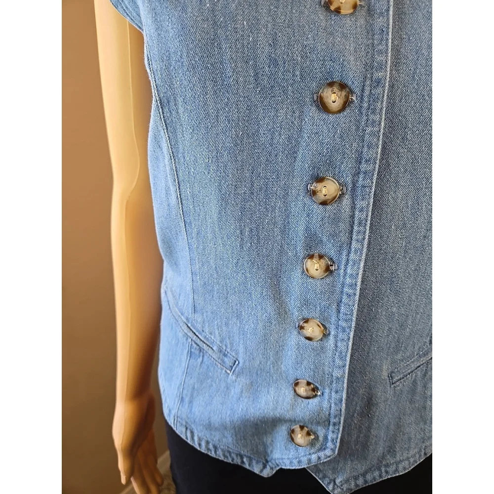 Metaphor Women's Vintage 90s Blue Denim Banded Collar Button Vest Size 10 - Picture 3 of 6